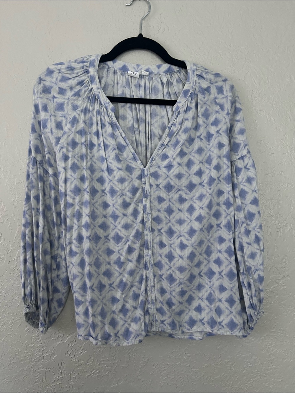 GAP Light Blue Geometric Print V-Neck Blouse